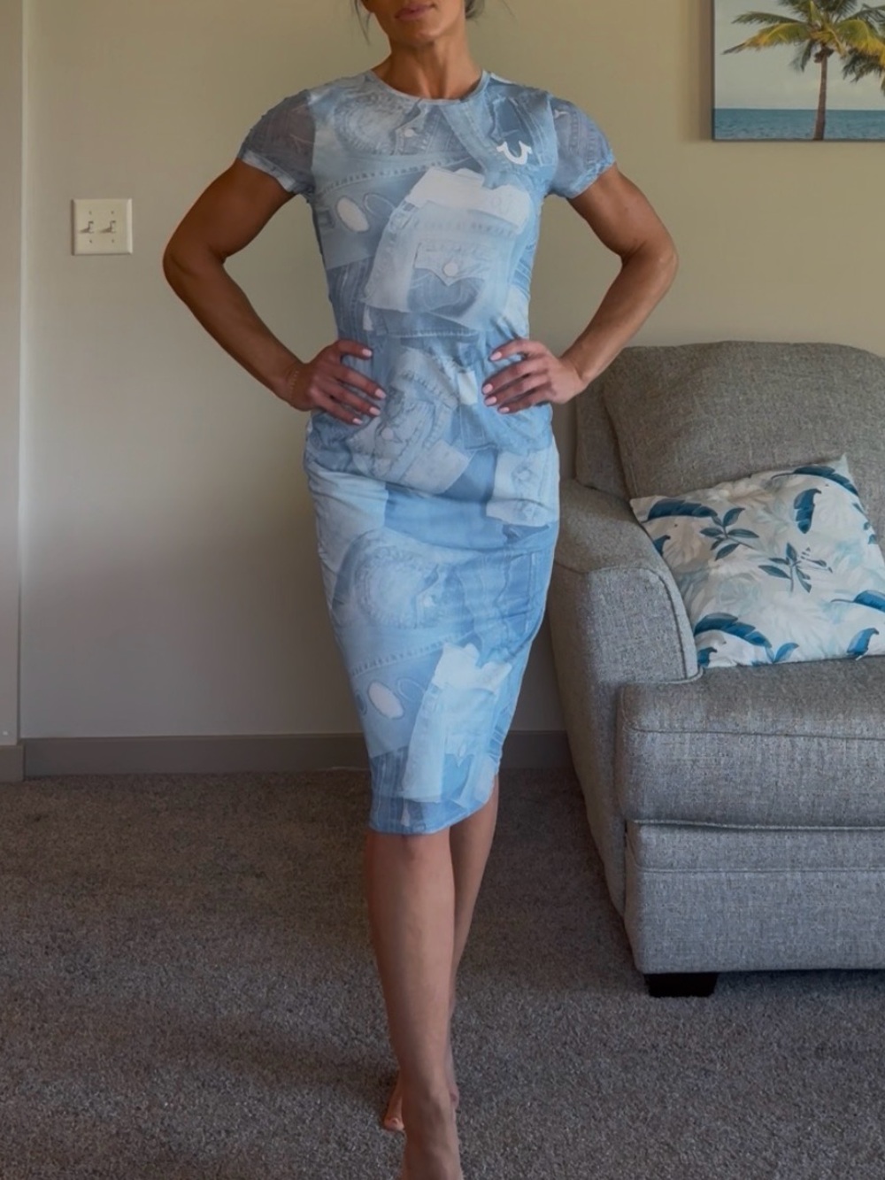 NWT True Religion Light Blue Printed Pencil Dress
